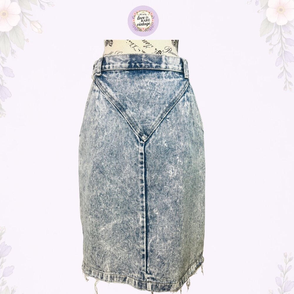 Vintage 1980s Rivington High Waist Denim Skirt • Jean Pencil Skirt • Acid Wash